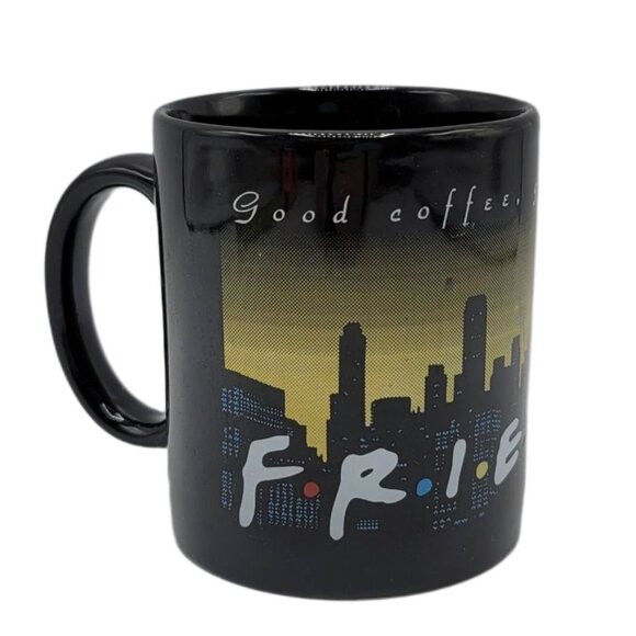 Friends TV Show Mug Black 3.75" Good Coffee Good Friends NYC Skyline VTG 1995 - Picture 1 of 10